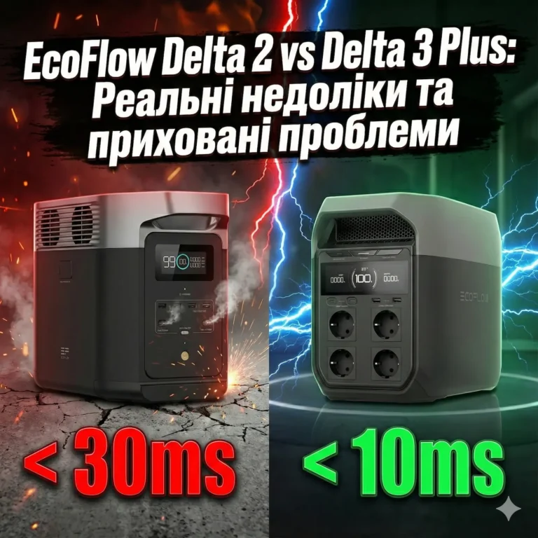 Порівняння EcoFlow Delta 2 та Delta 3 Plus затримка перемикання 30мс проти 10мс