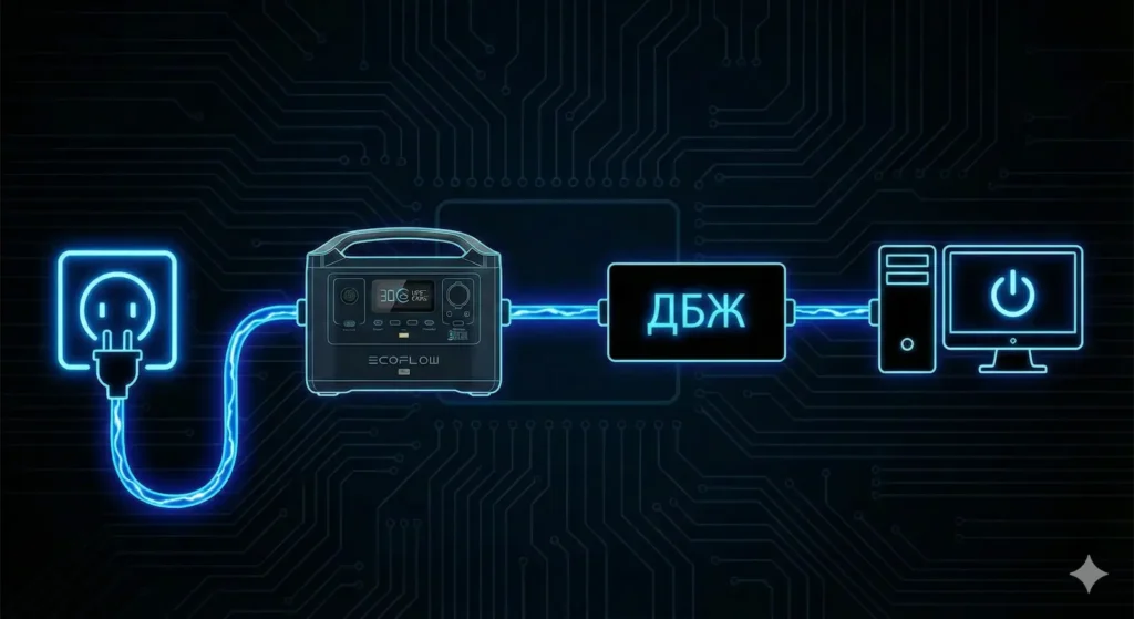 Схема підключення ДБЖ як прошарку після зарядної станції